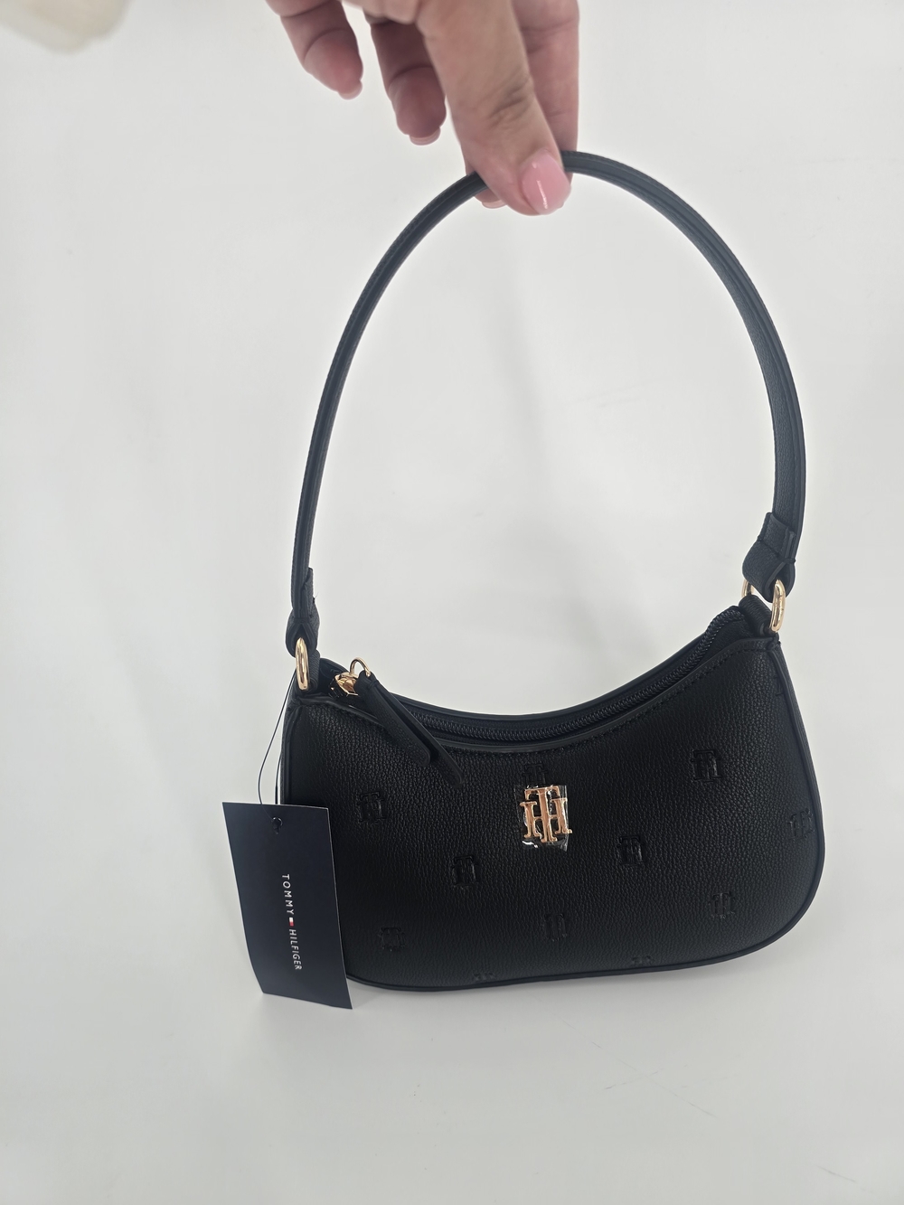 Tommy Hilfiger Black Monogram Shoulder Bag Gold Hardware NWT